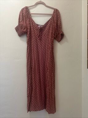 Mimi Chica Rust Floral Midi Dress with Puff Sleeves